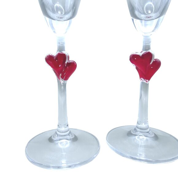 Pair Of Stölzle Lausitz Champagne Flutes With Red Heart Stems - Picture 2 of 9